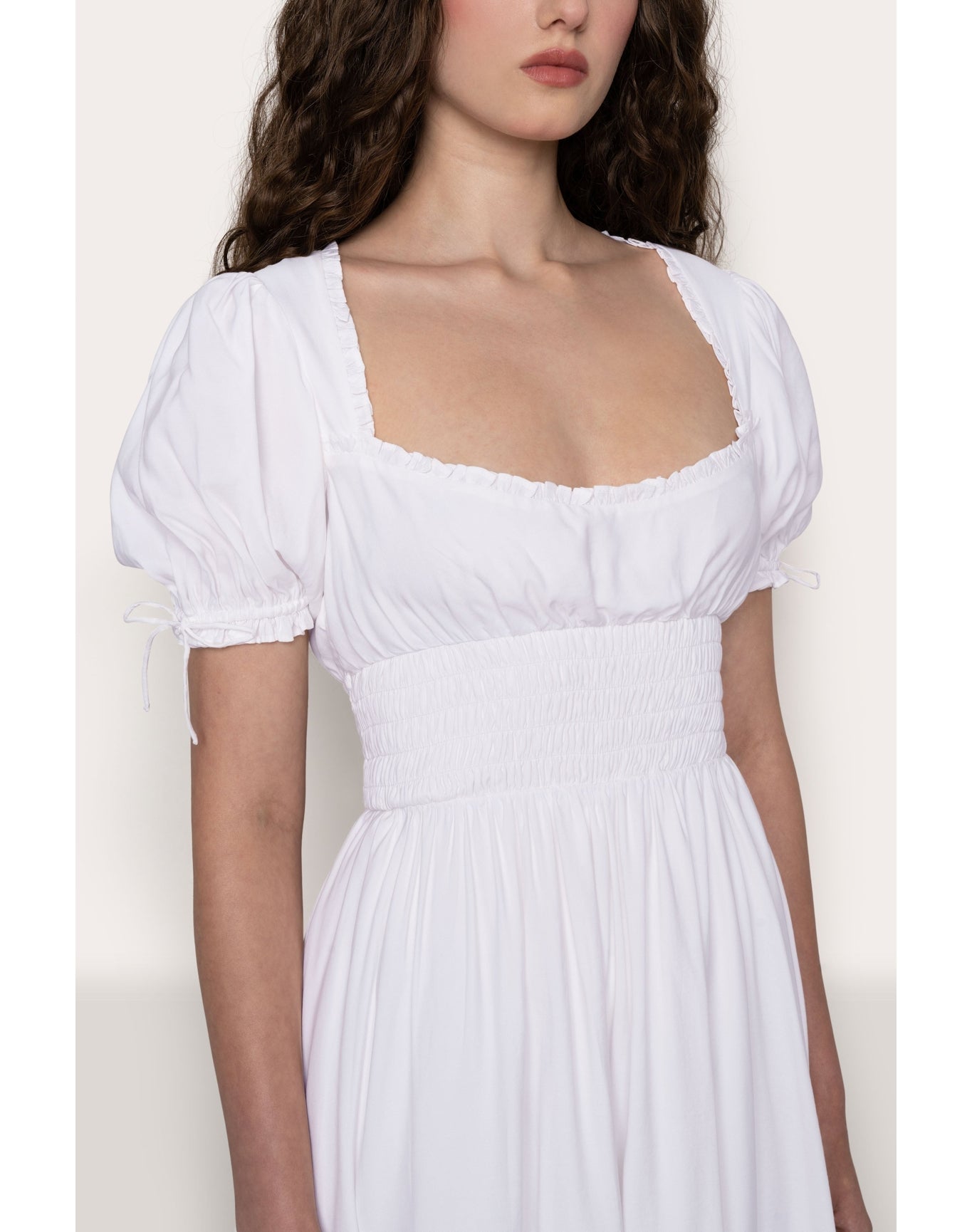 Puff Sleeve Ruched Flare Dress | White