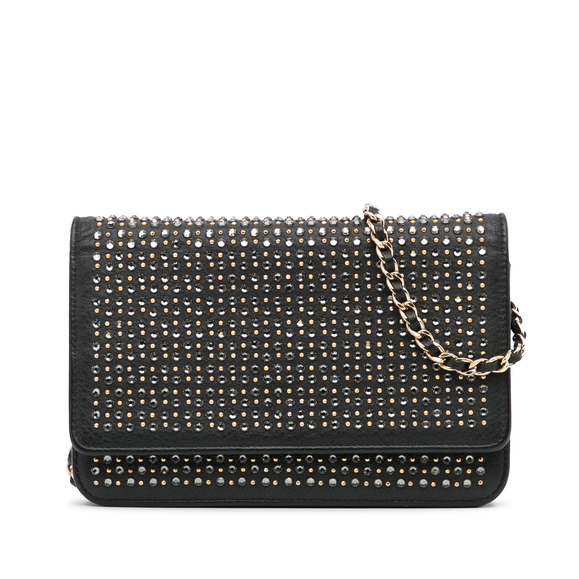 Chanel | Pre-Owned Studded Leather Wallet on Chain | Black