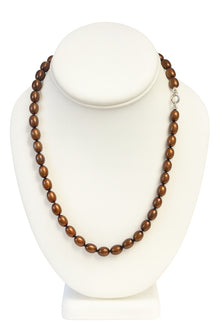 Womens | 7-8mm Round Chocolate Freshwater Pearl | AAA Quality Strand Necklace | Sterling Silver