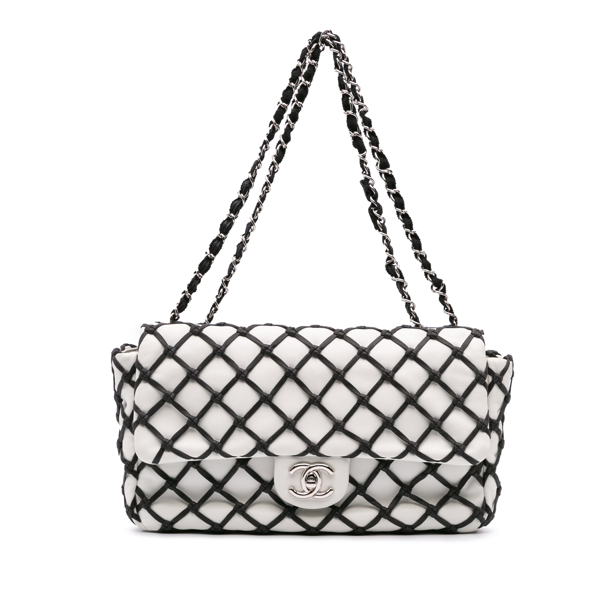 Chanel | Pre-Owned Jumbo Calfskin Canebiers Net Flap | White
