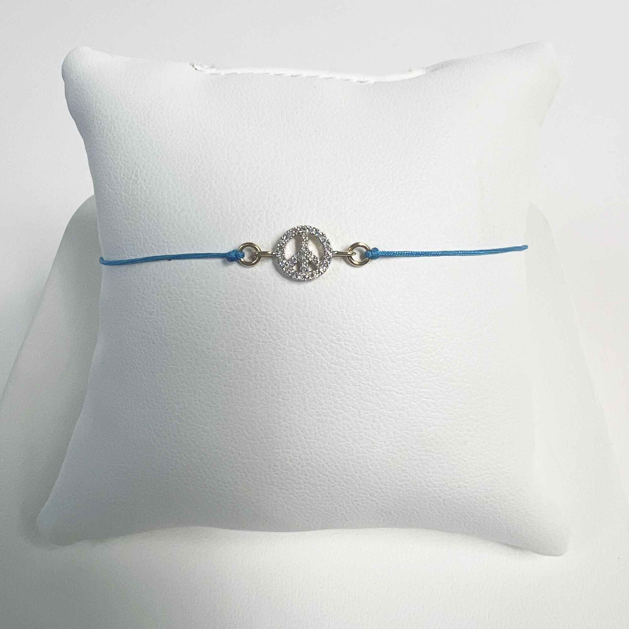 Pave Peace Sign Friendship Bracelet | 10K Yellow Gold | White Diamond