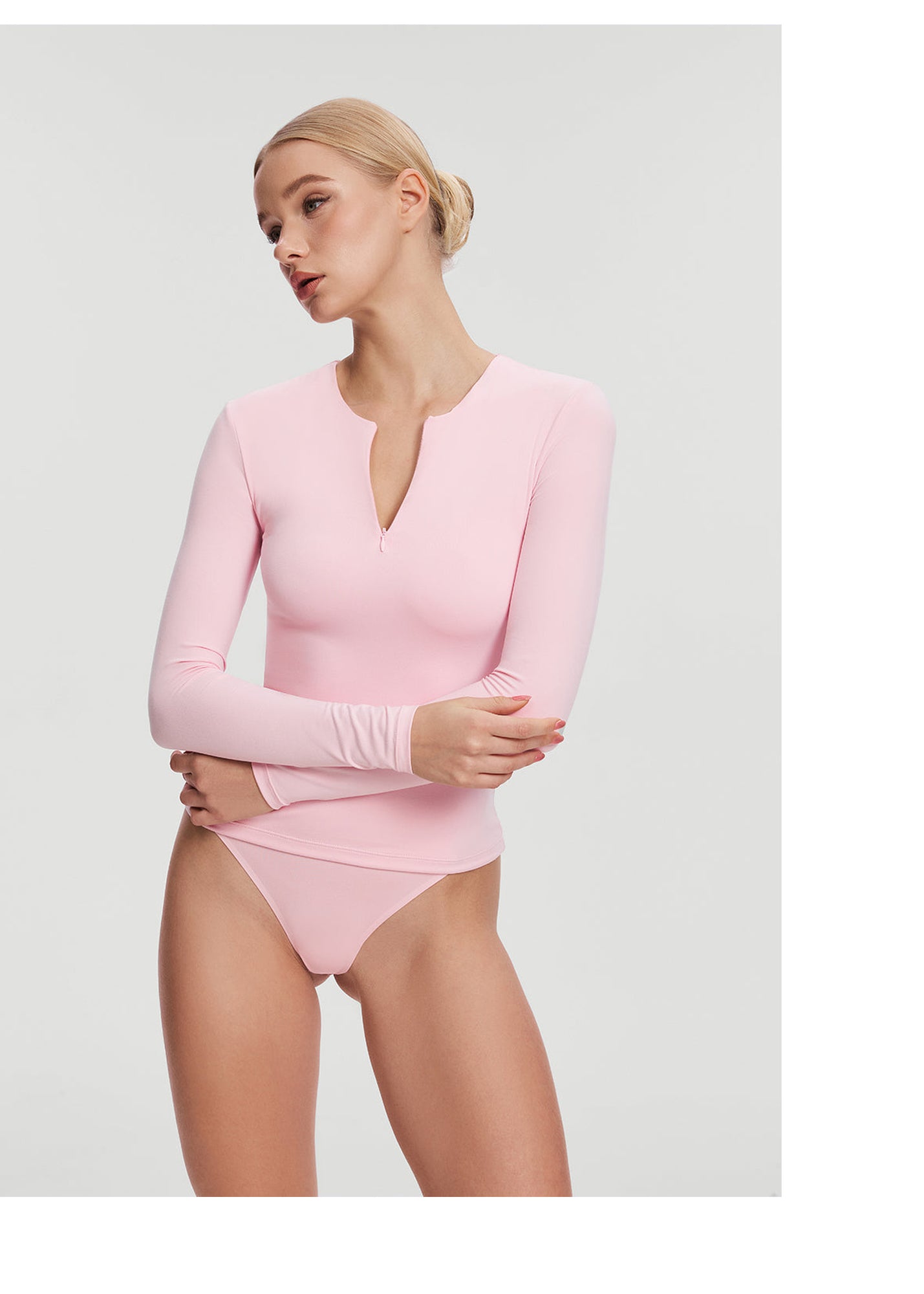 Quarter Zip Long Sleeve Top | Ballet Pink