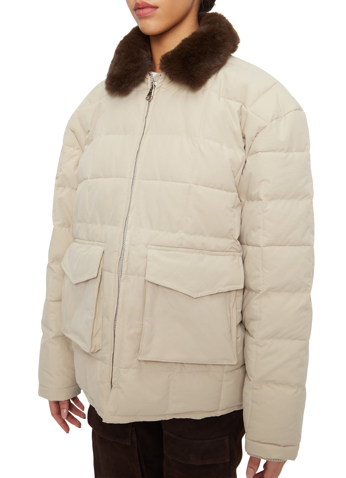 Womens | Quilted Mid Puffer Jacket | Light Khaki