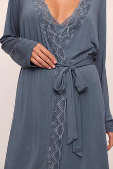 Model is wearing Georgina TENCEL Modal Robe in  Peppercorn