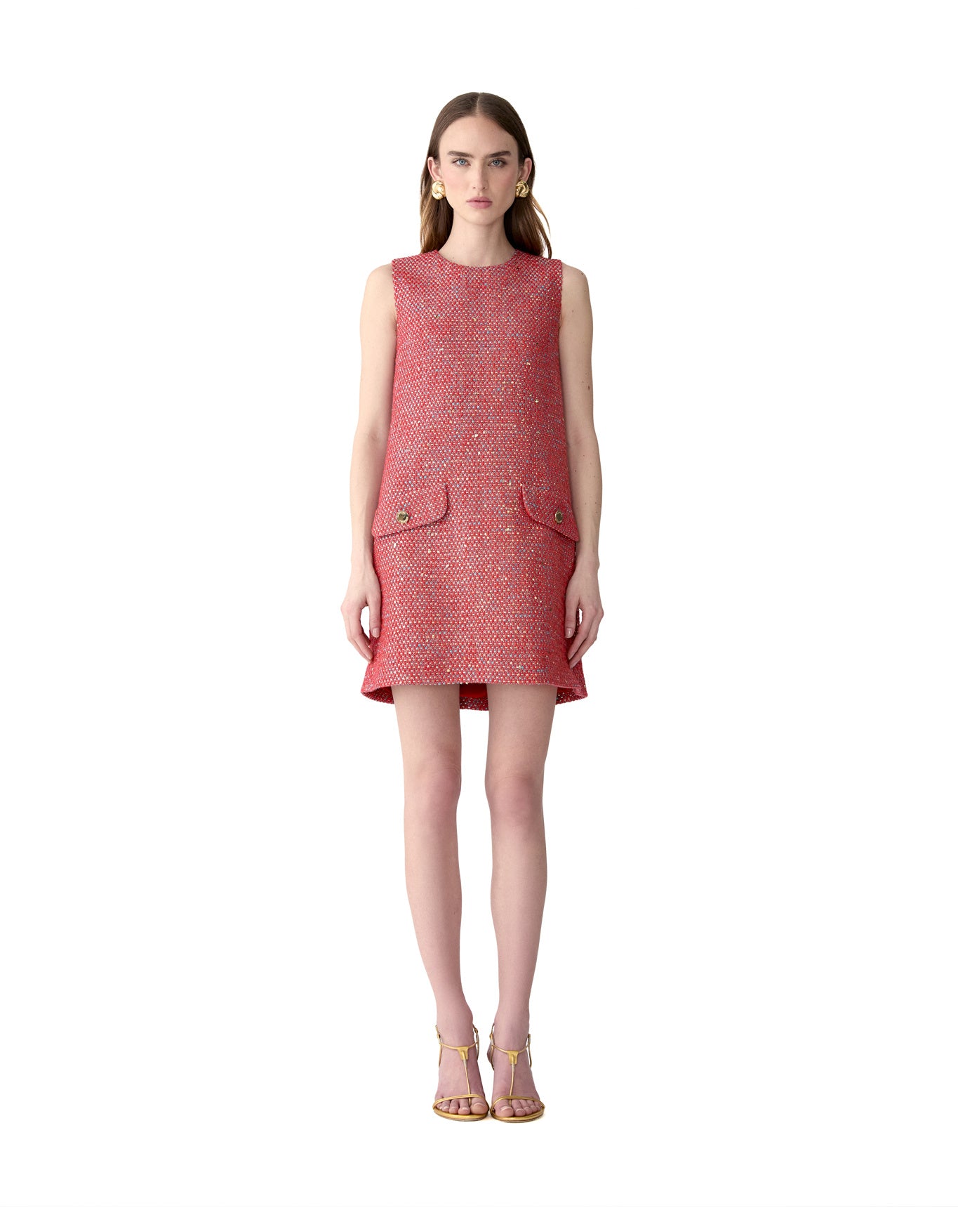 Sleeveless Crewneck Shift Dress | Herrera Red Mul