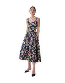 Sleeveless Scoop Neck Drop Waist Midi Dress | Midnight Multi