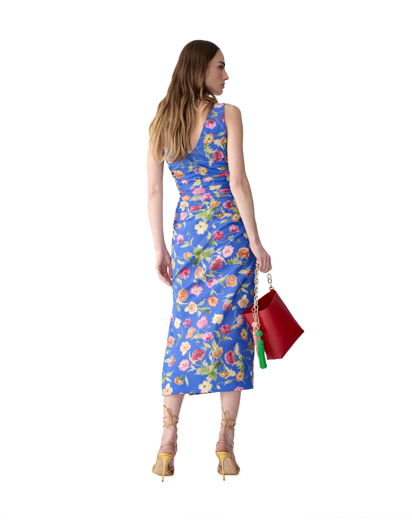 Sleeveless Gathered V-Neck Midi Dress | Bluebell Multi