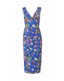 Sleeveless Gathered V-Neck Midi Dress | Bluebell Multi