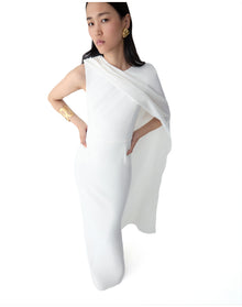 Column Gown With One Shoulder Drape | White
