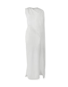 Column Gown With One Shoulder Drape | White