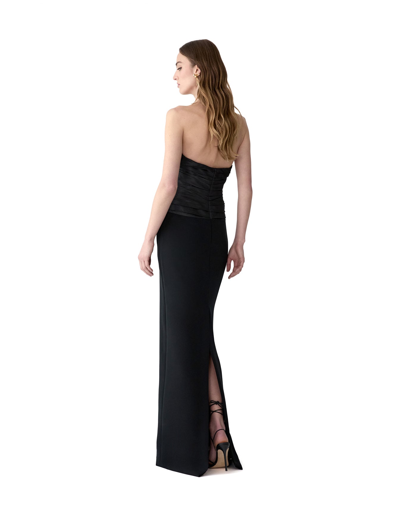 Strapless Draped Bodice Column Gown | Black