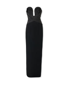 Strapless Draped Bodice Column Gown | Black