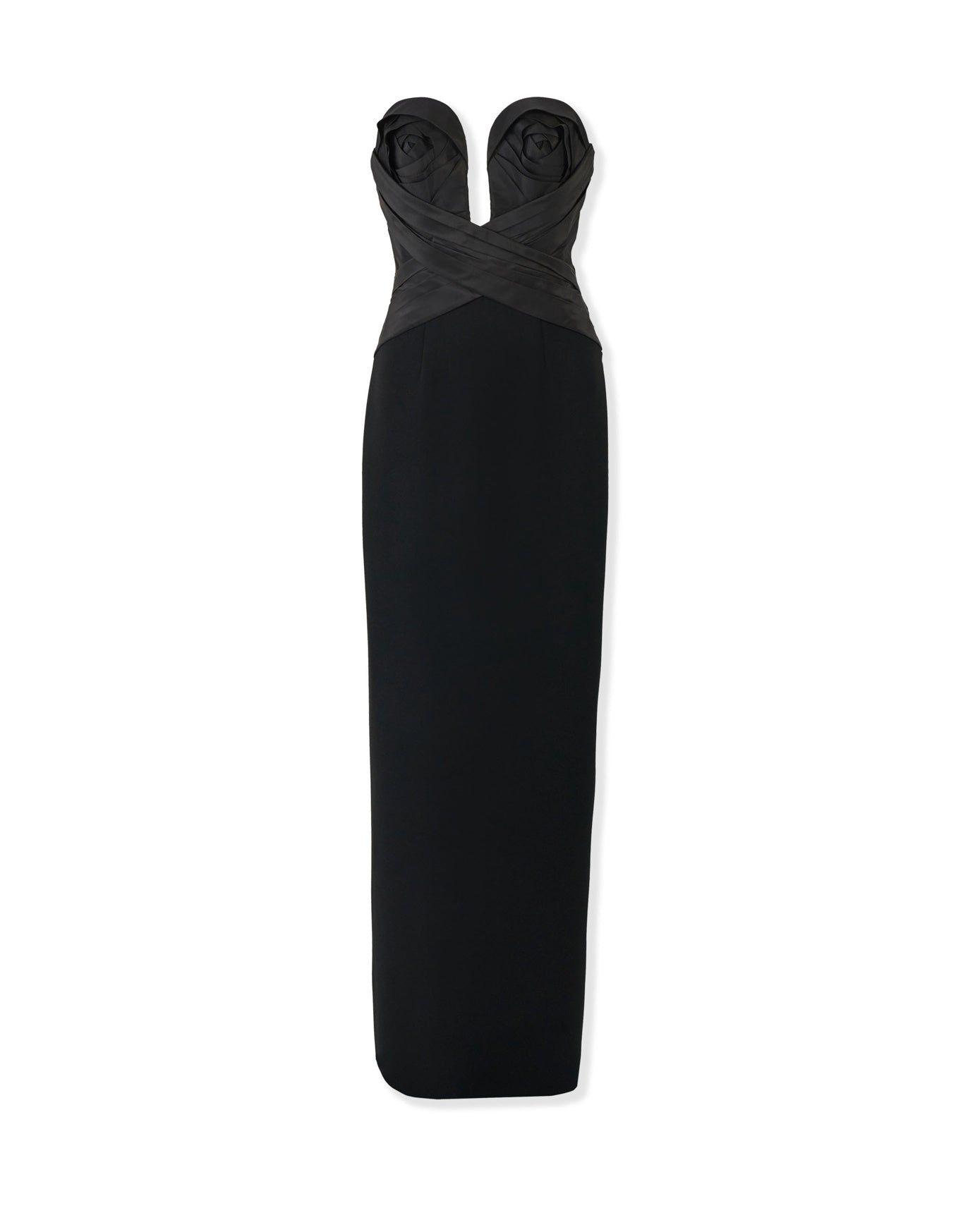Strapless Draped Bodice Column Gown | Black
