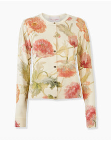 Long Sleeve Crewneck Printed Cardigan | Almond Multi