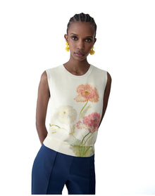 Long Sleeve Crewneck Printed Cardigan | Almond Multi