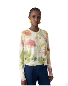 Long Sleeve Crewneck Printed Cardigan | Almond Multi