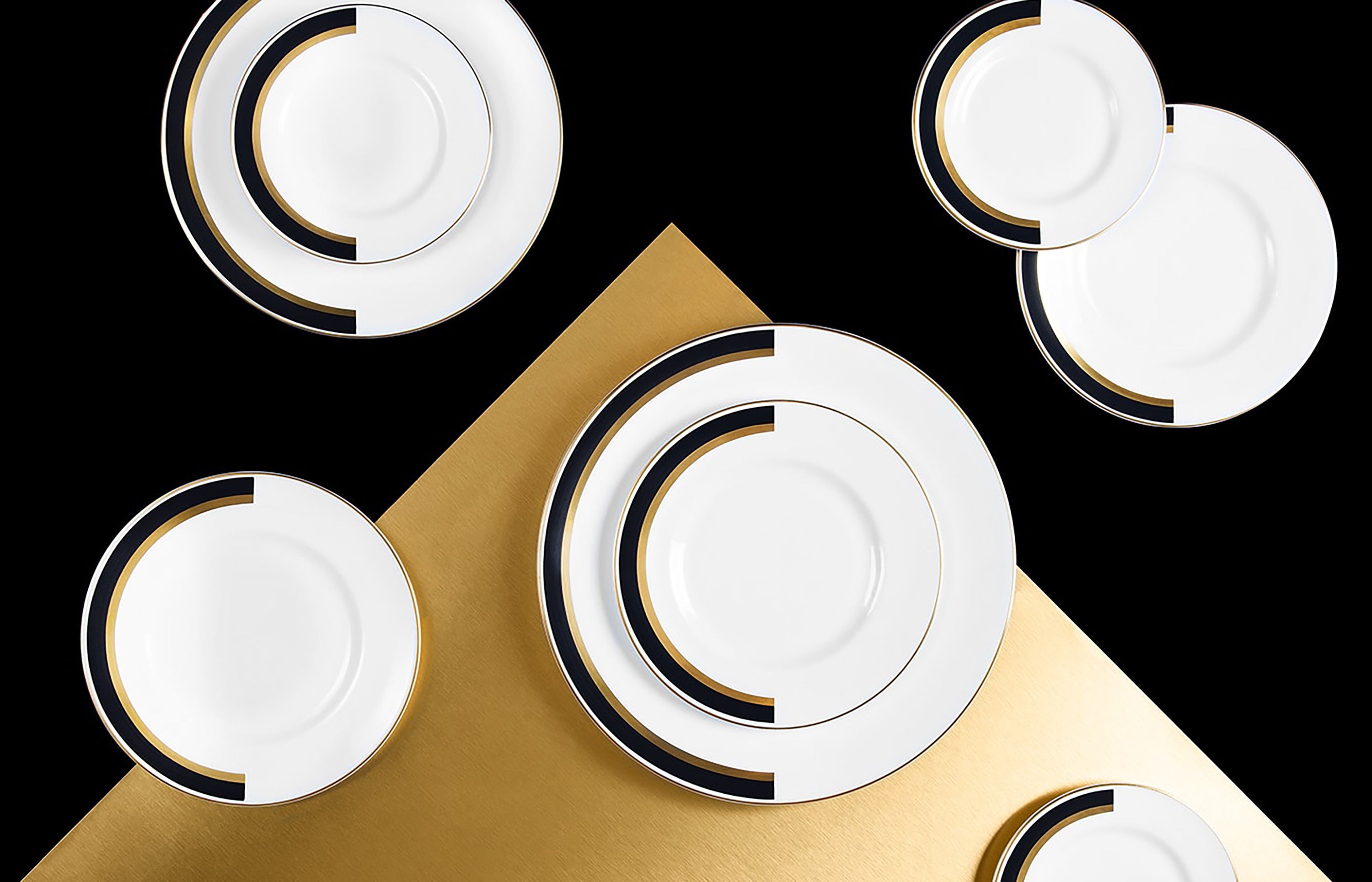 Rimmed Dinner Plate (Set of 2) | Bone China | White | Matte Black & Gold | The Arc Collection