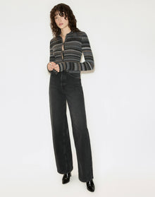 Womens | Ribbed Polo Cardi | Black Combo