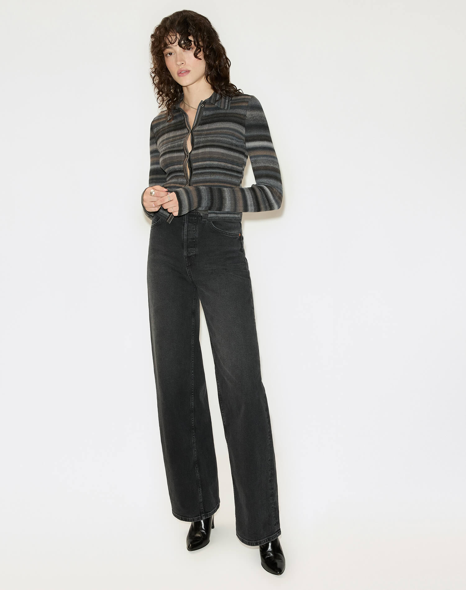 Womens | Ribbed Polo Cardi | Black Combo