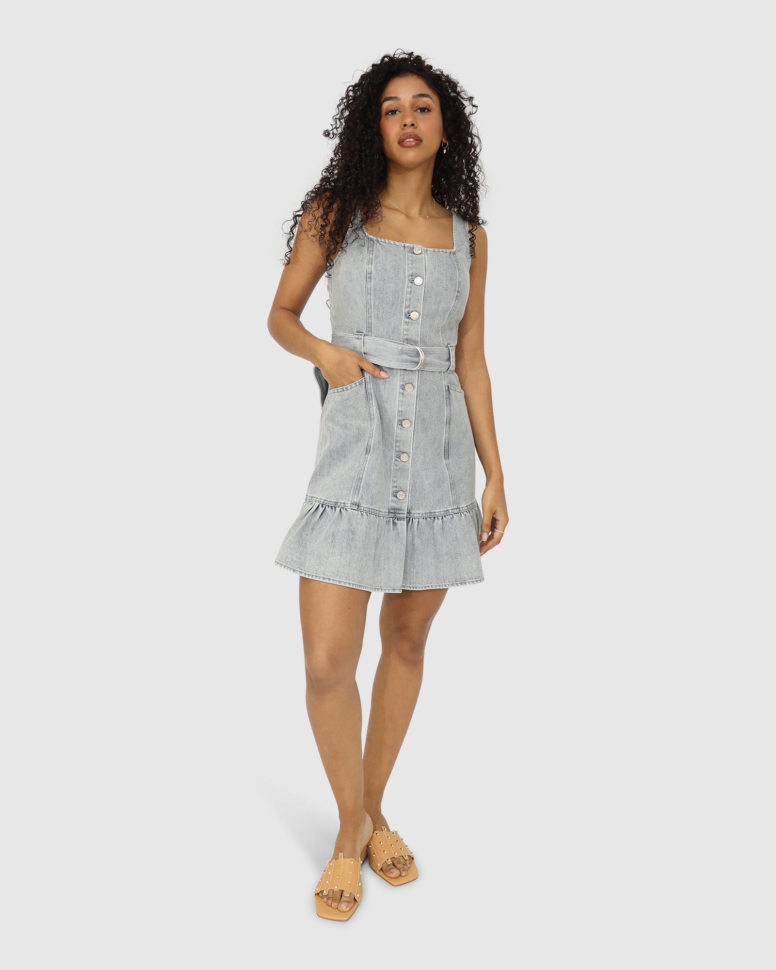 Women | Reunite Denim Mini Dress | Stonewash