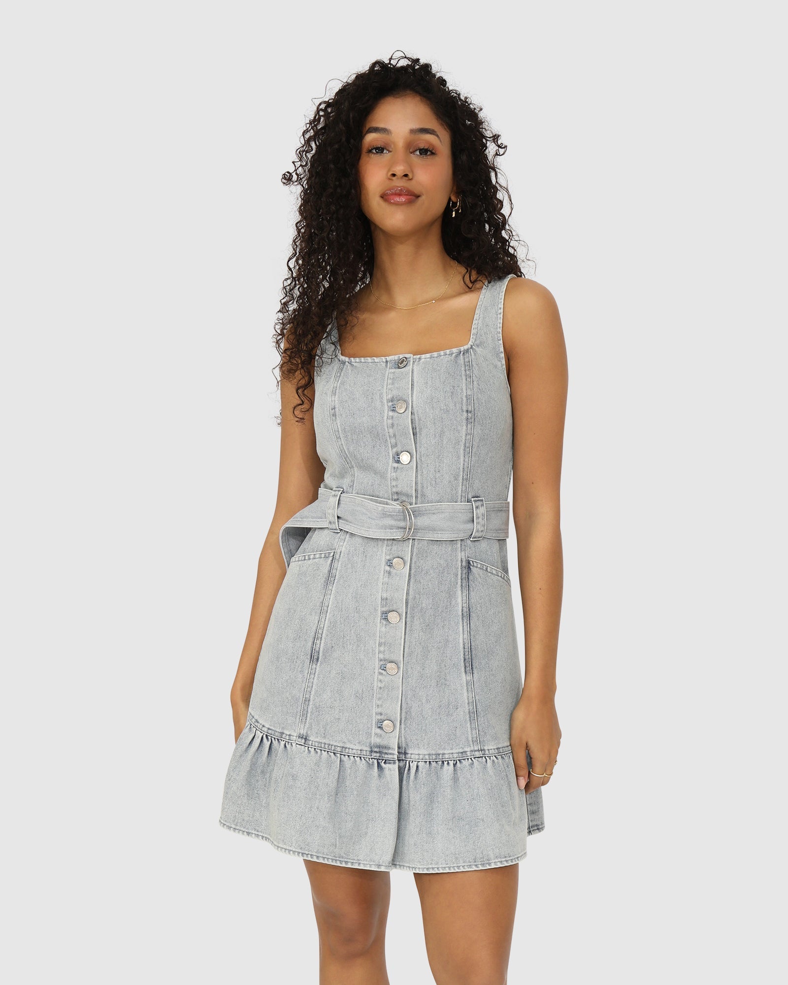 Women | Reunite Denim Mini Dress | Stonewash
