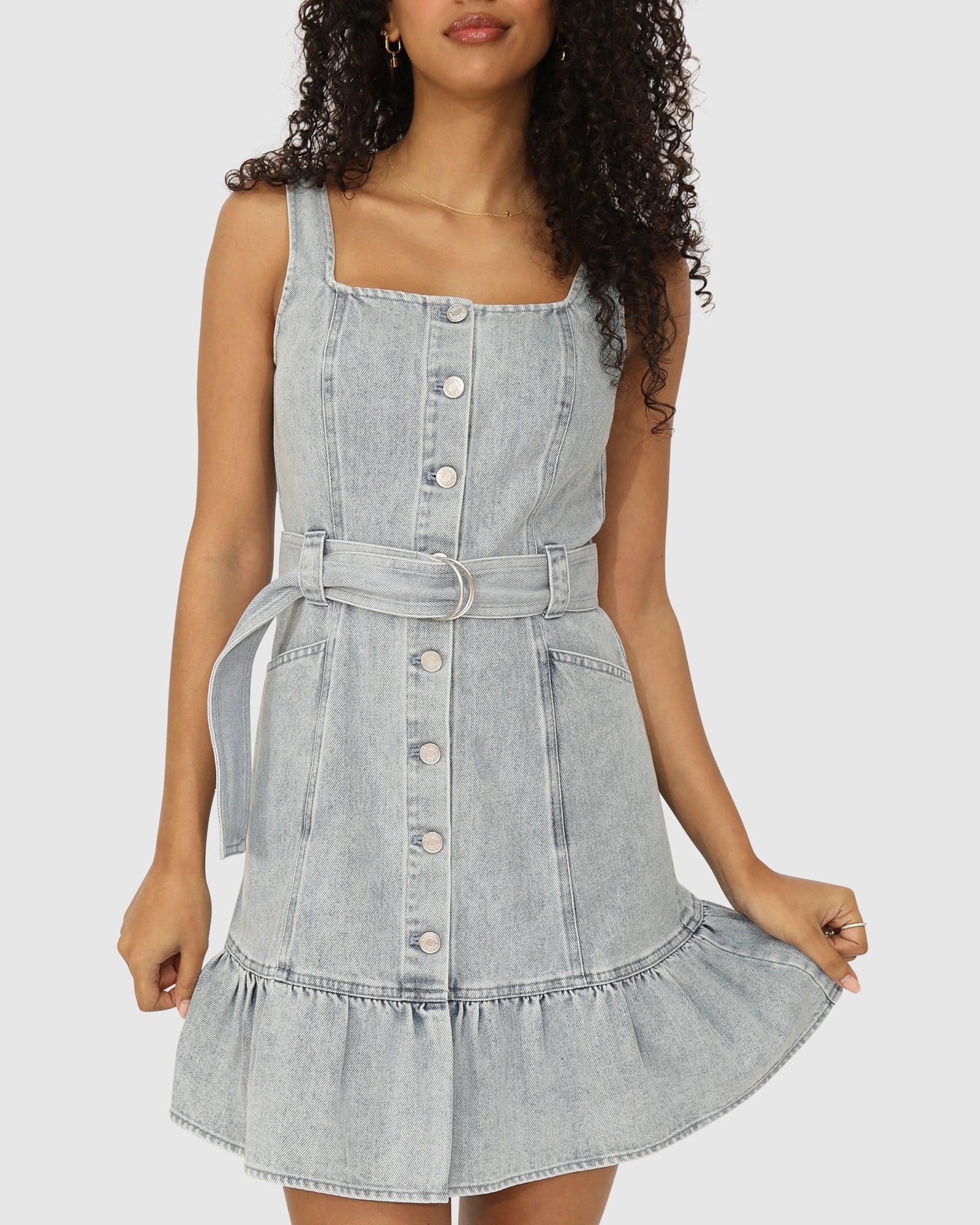 Women | Reunite Denim Mini Dress | Stonewash