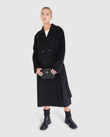 Women | Right There Wool Blend Side Tie Coat | Black