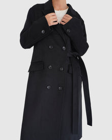 Women | Right There Wool Blend Side Tie Coat | Black