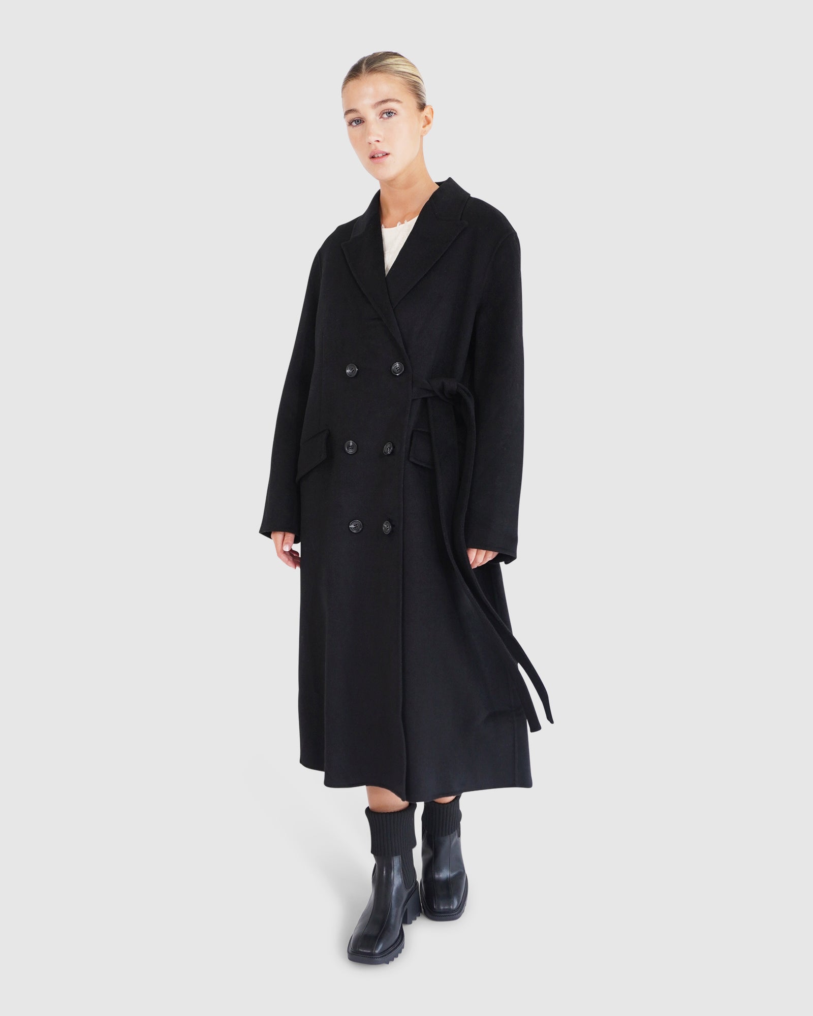 Right There Side Tie Coat | Women | Black