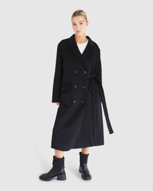 Women | Right There Wool Blend Side Tie Coat | Black
