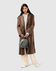 Women | Right There Wool Blend Side Tie Coat | Walnut