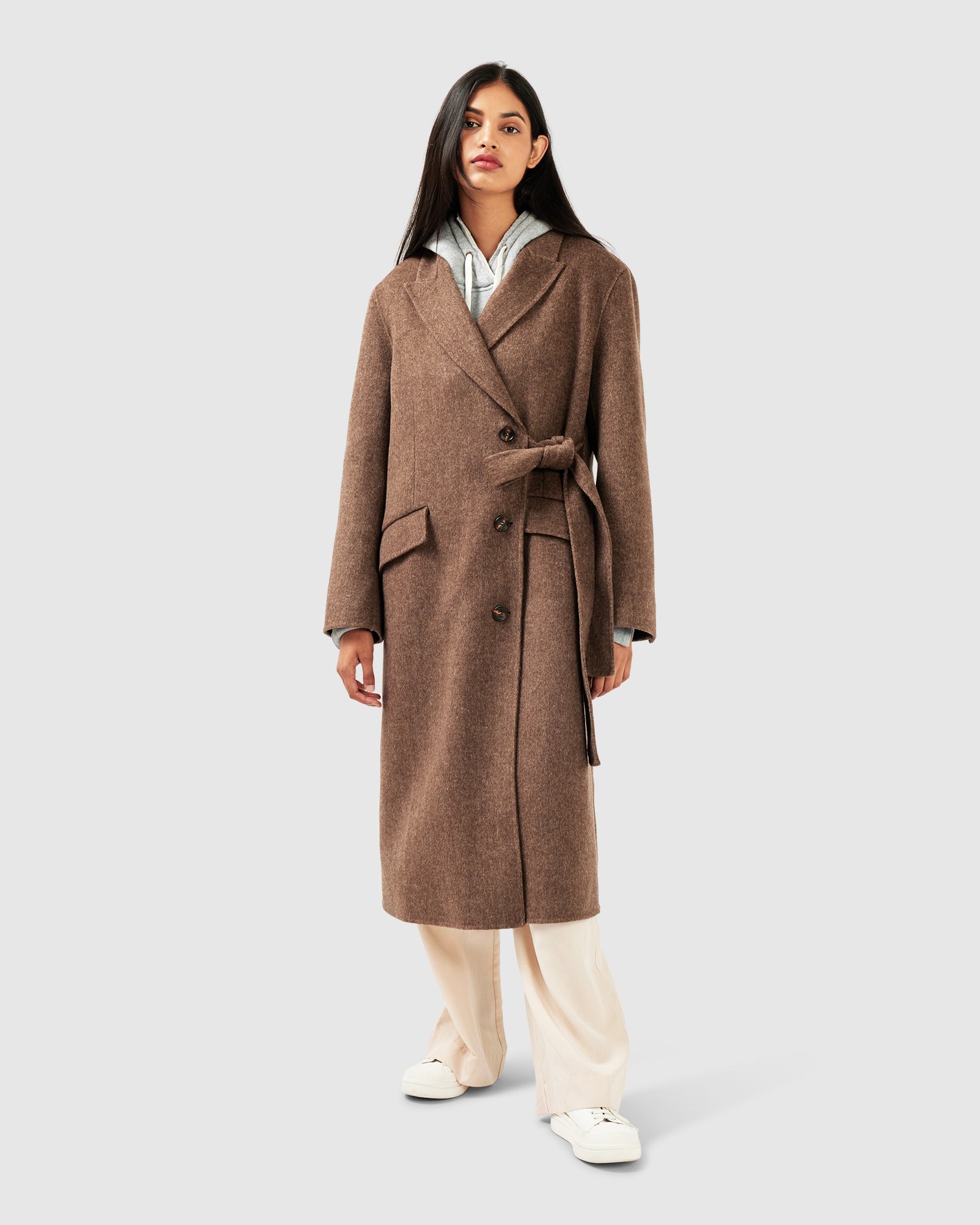 Women | Right There Wool Blend Side Tie Coat | Walnut