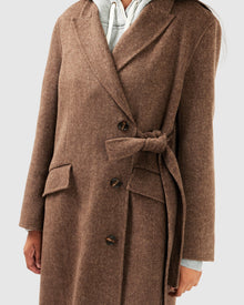 Women | Right There Wool Blend Side Tie Coat | Walnut