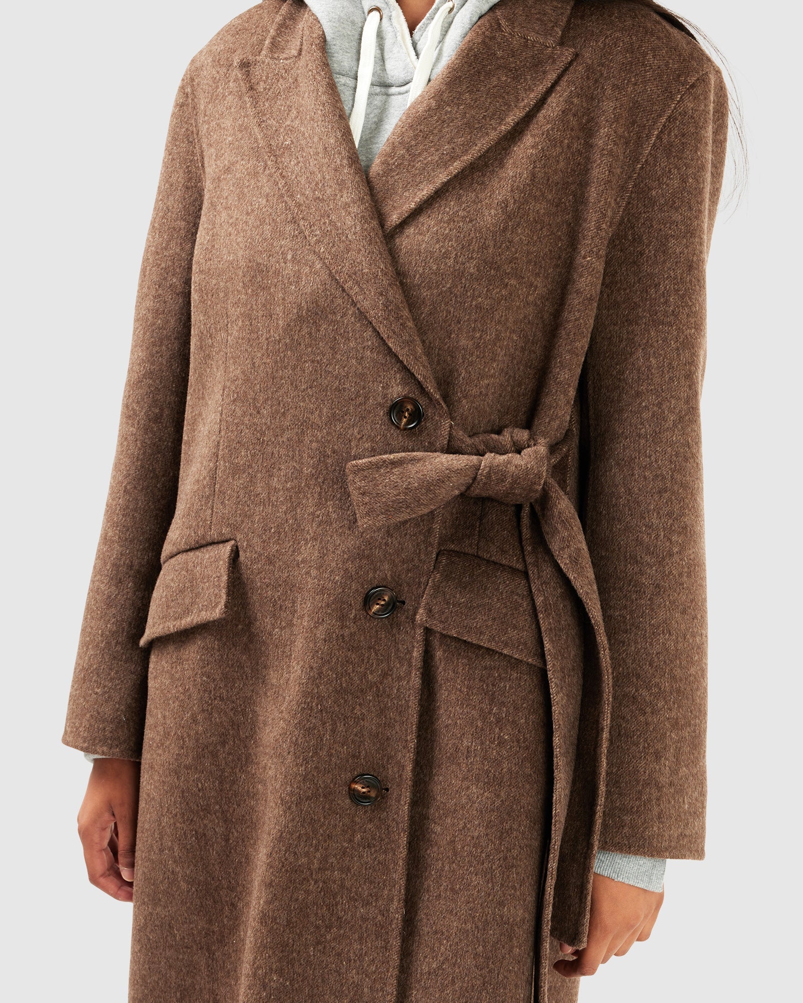 Women | Right There Wool Blend Side Tie Coat | Walnut