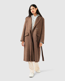 Women | Right There Wool Blend Side Tie Coat | Walnut