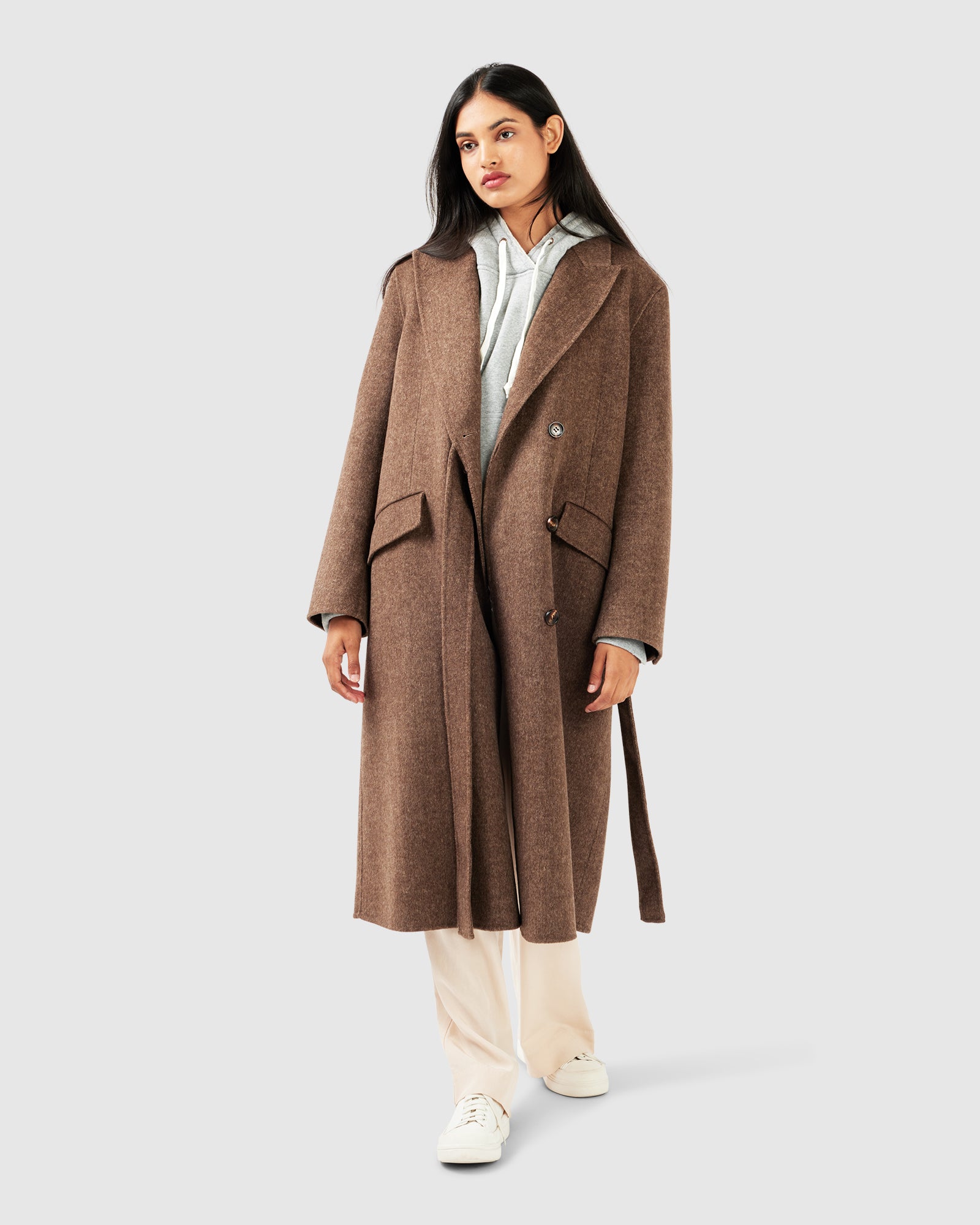 Women | Right There Wool Blend Side Tie Coat | Walnut