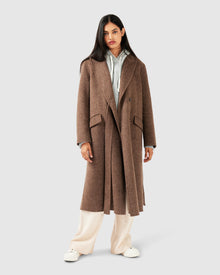 Women | Right There Wool Blend Side Tie Coat | Walnut