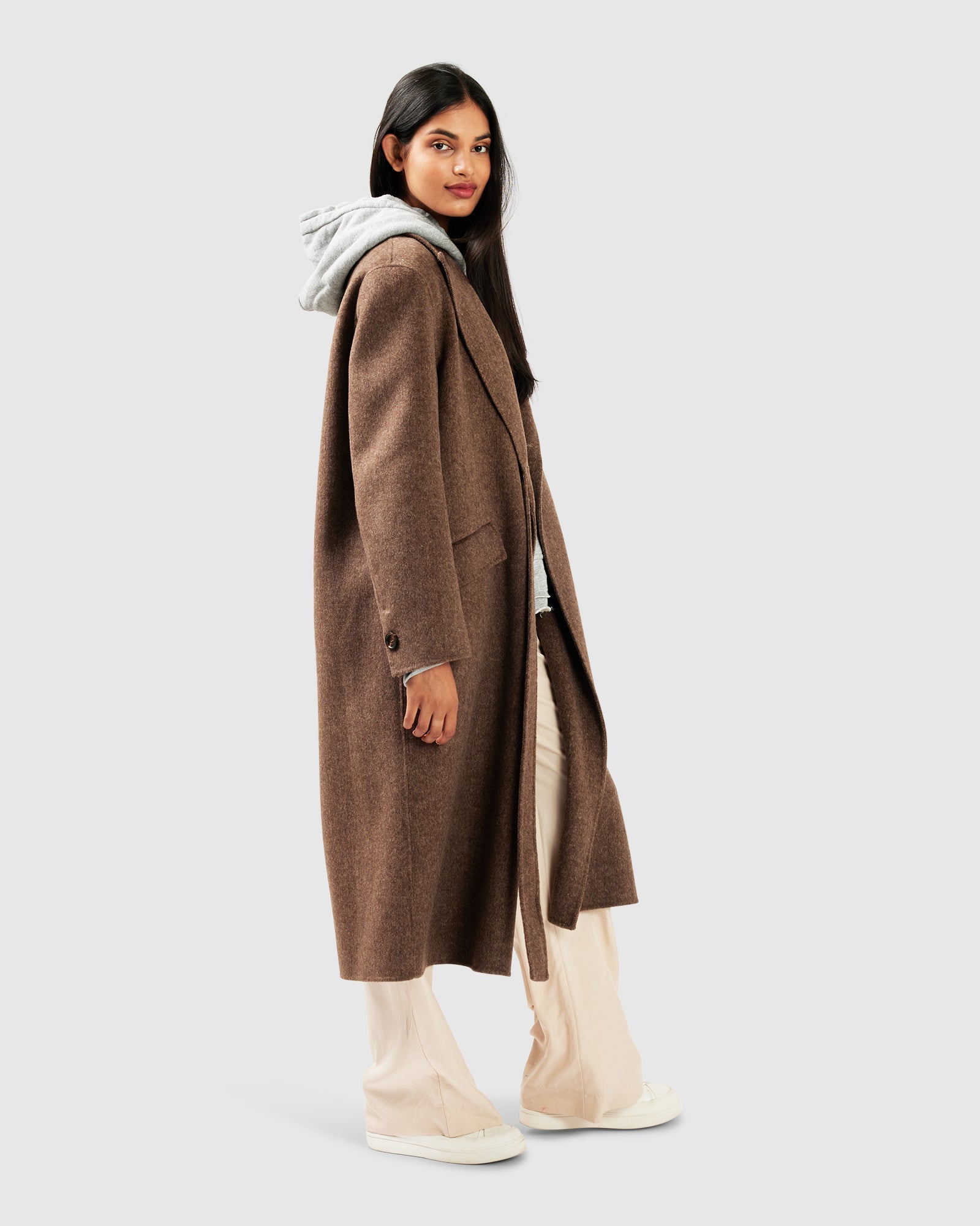 Women | Right There Wool Blend Side Tie Coat | Walnut