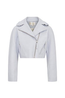 Rheisa Cropped Leather Moto Jacket | Celestial Blue