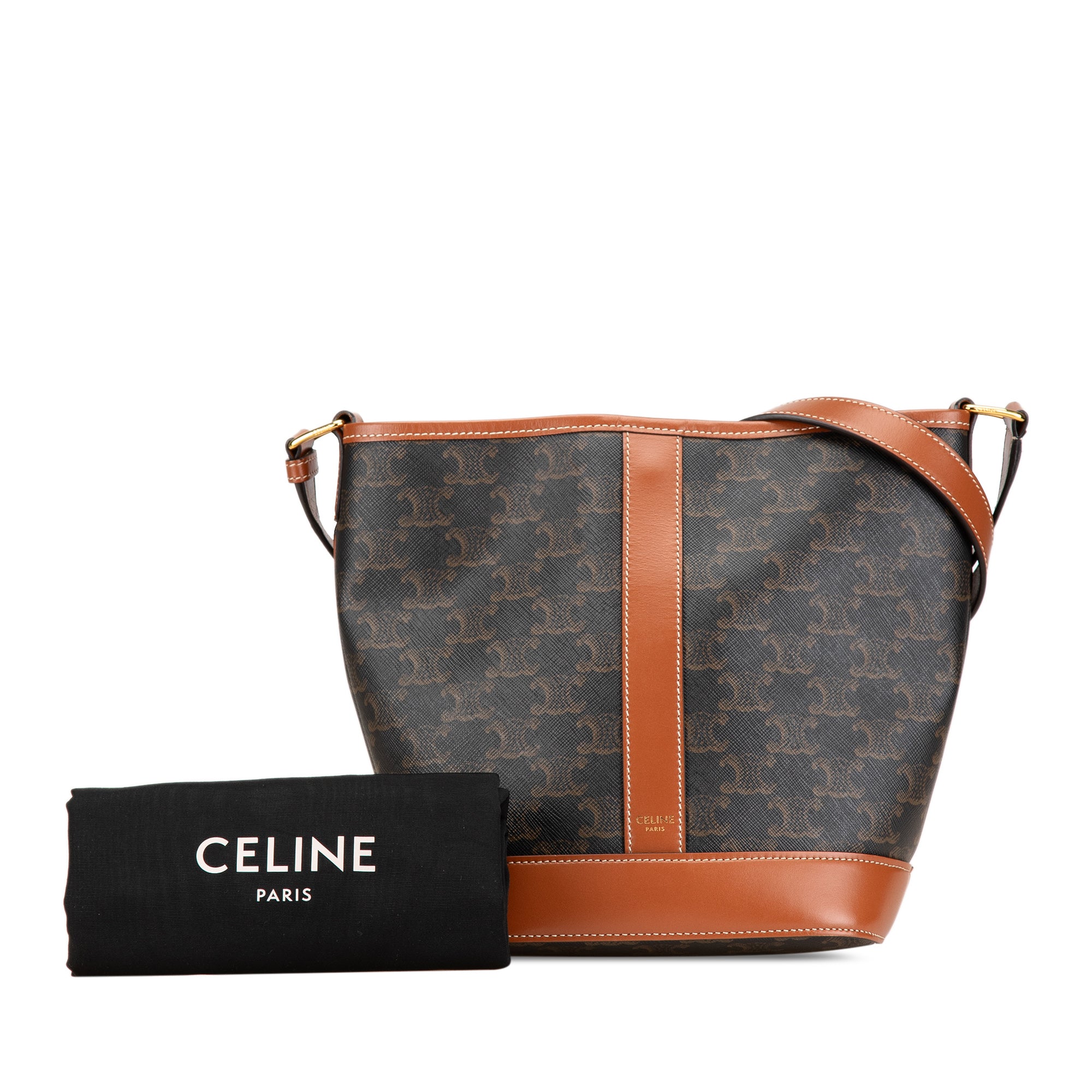 Celine | Pre-Owned Small Triomphe Coated Canvas Bucket Bag | Brown/Dark Brown