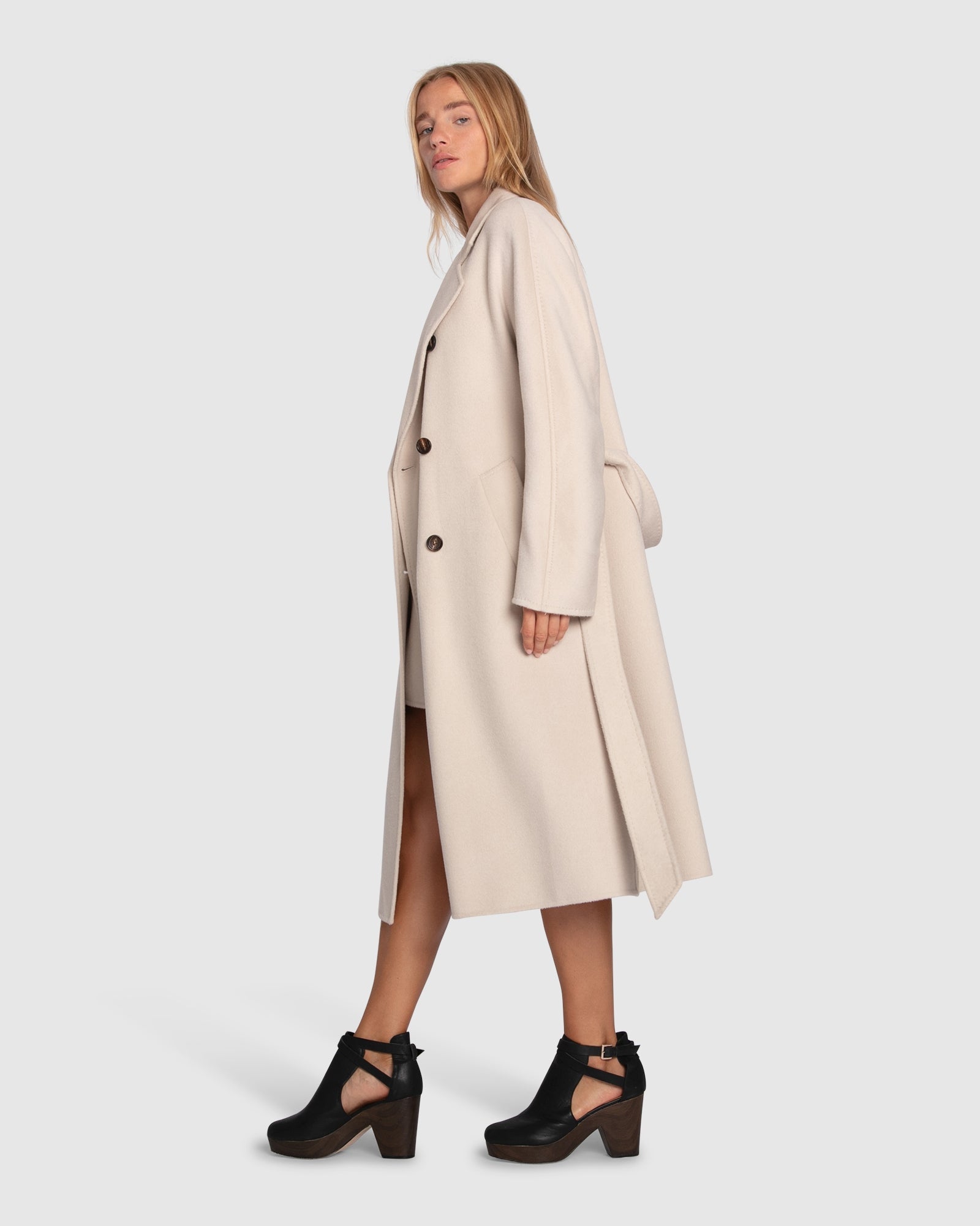Women | Real Love Wool Blend Double Breasted Maxi Coat | Pearl