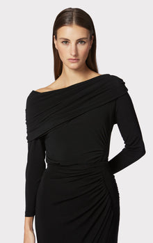 Ruched Jersey Off Shoulder Top | Black