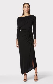 Ruched Jersey Midi Skirt | Black