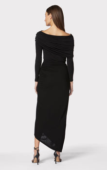 Ruched Jersey Midi Skirt | Black