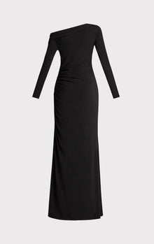 Ruched Jersey Asymmetric Gown | Black