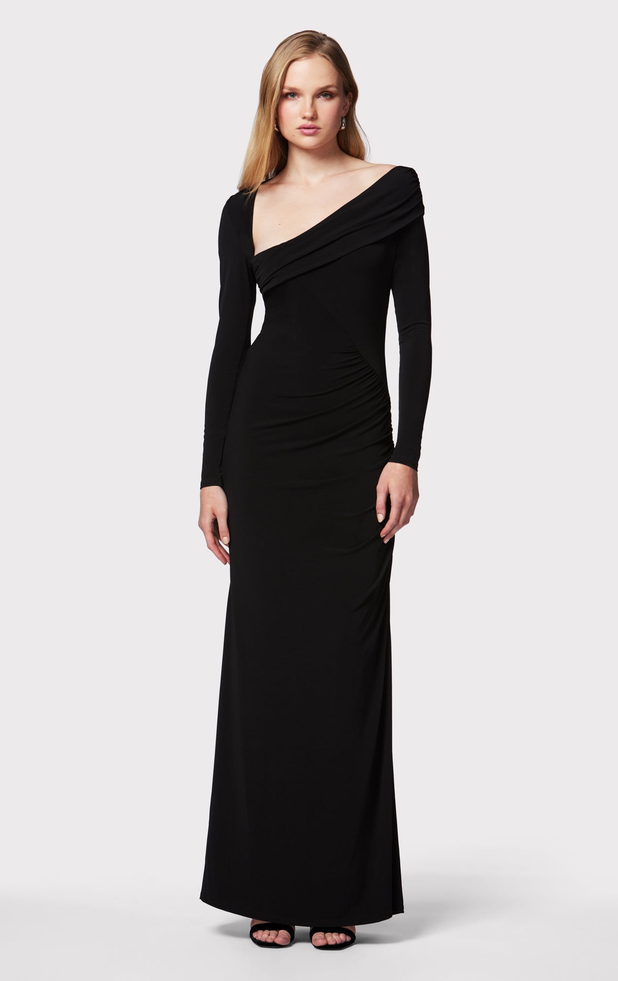 Ruched Jersey Asymmetric Gown | Black