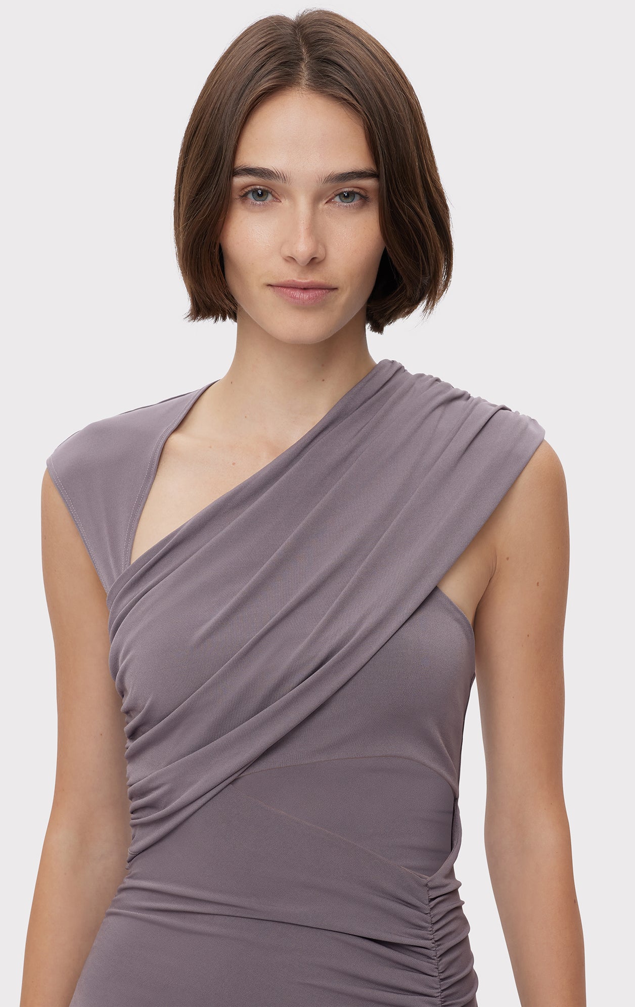 Ruched Matte Jersey S/L Draped Gown | Iron