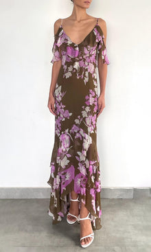 Rococo Sand | Alfy Heavy Viscose Crinkle Chiffon Long Dress | Brown Pink
