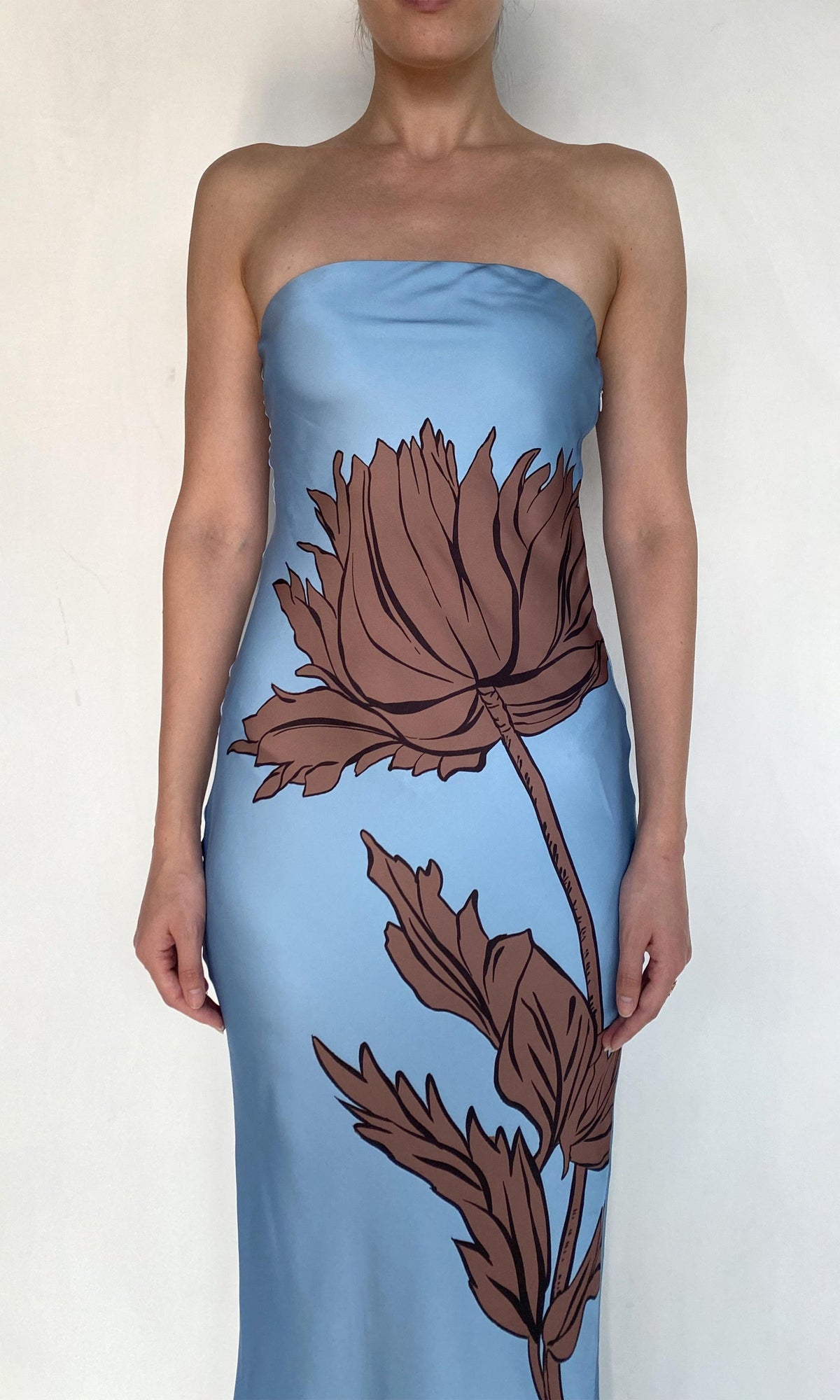 Womens | Cady Viscose Satin Strapless Maxi Dress | Blue