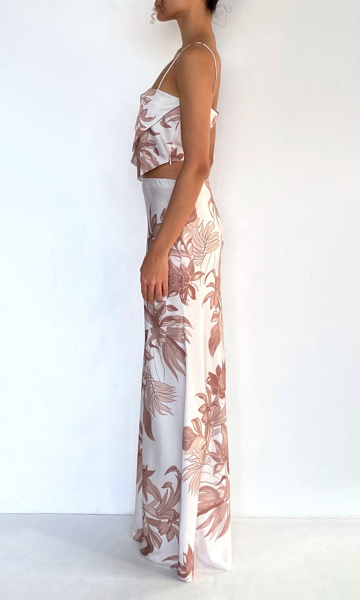 Rococo Sand | Cali Polyester Satin Lycra Scarf Cowl Top | Off-White Brown